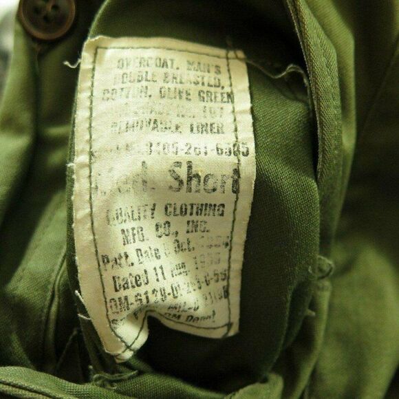 Vintage 50s US Army Overcoat M Short Green Military OG107 Wool Liner Belt Pocket - Picture 9 of 11